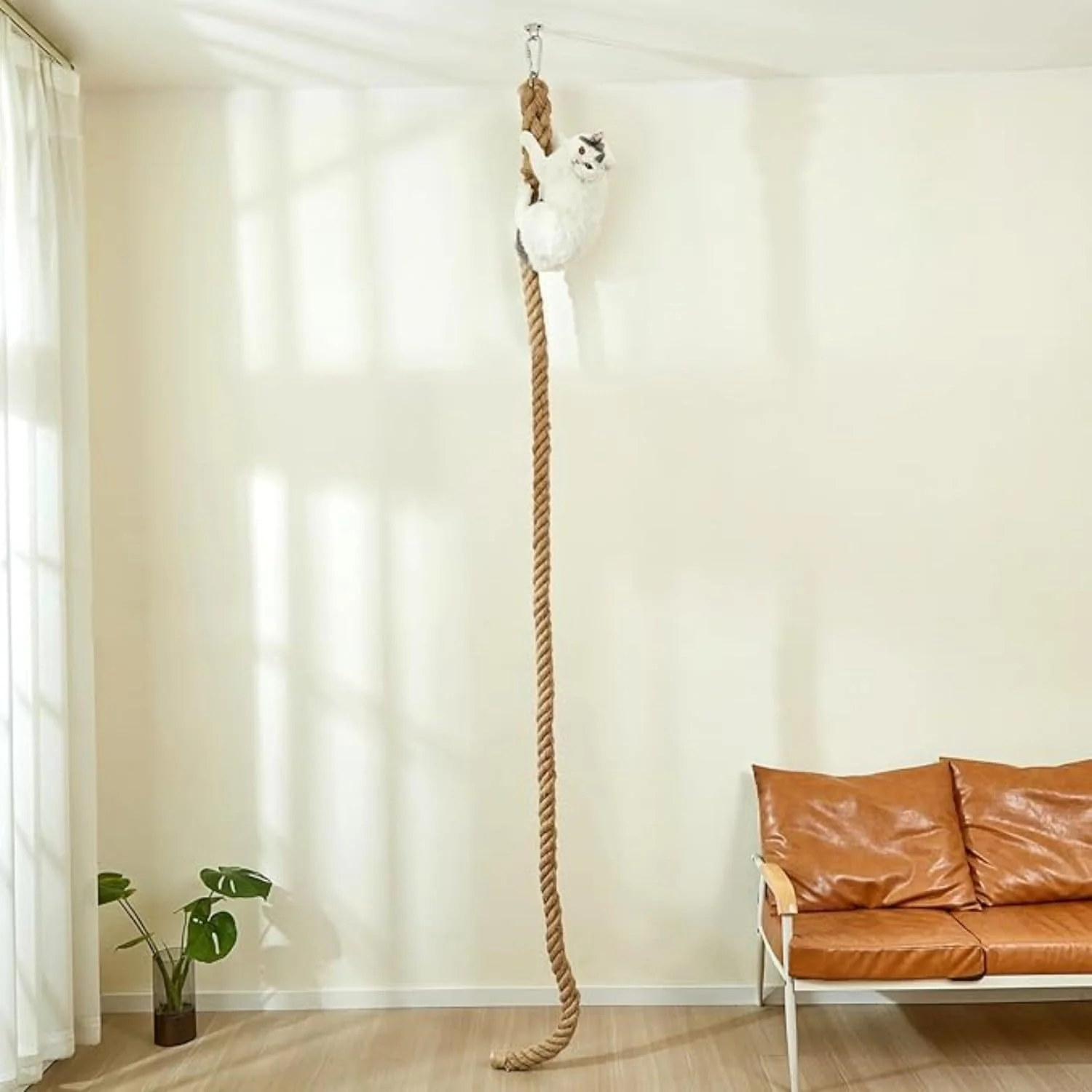 Unique SHENGOCASE Cat Climbing Rope – 8.9 Ft Ceiling-Mounted Jute Play Pole for Indoor Outdoor Cats Advanced