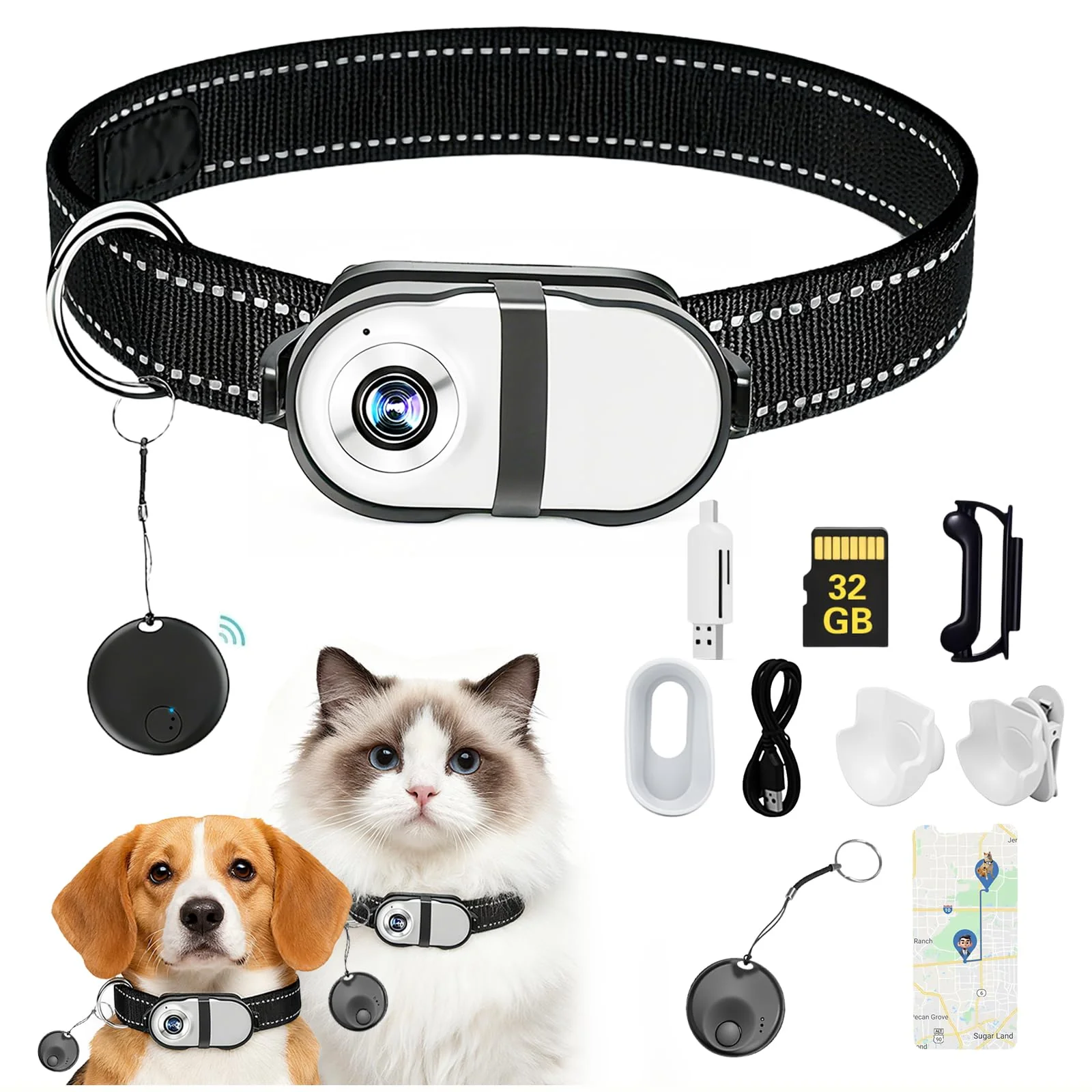 Relaxed PRRPRR Pet Camera Collar with Air Tracker Tag – 1080P HD GPS Collar Cam for iOS Durable