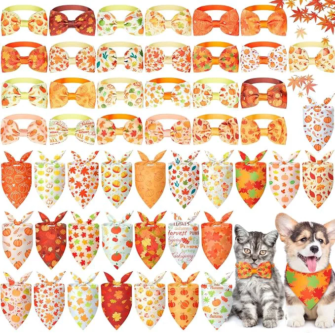 World-Class Sanwuta 50 Pcs Thanksgiving Fall Dog Bandanas Bulk and Collar Bow Ties Set 25 Premium Material