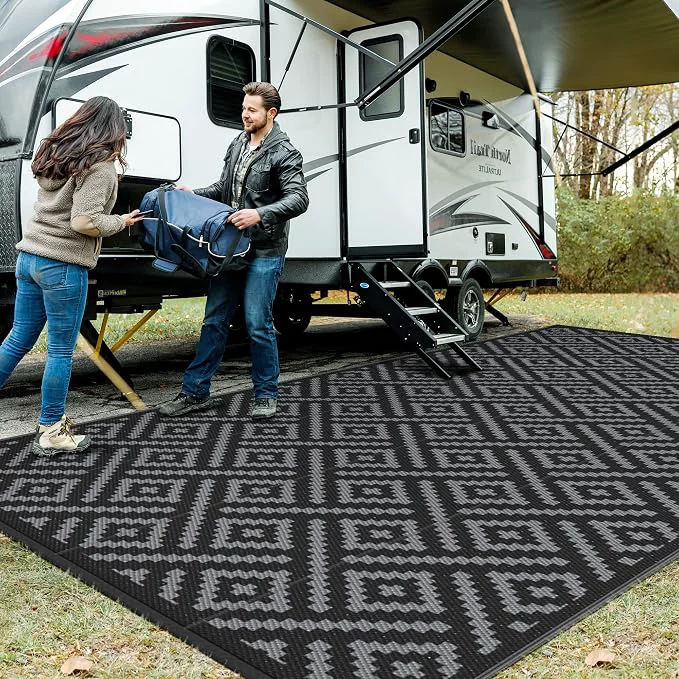Detailed GENIMO Outdoor Rug for Patio Reversible Plastic Camping Rugs Trendy