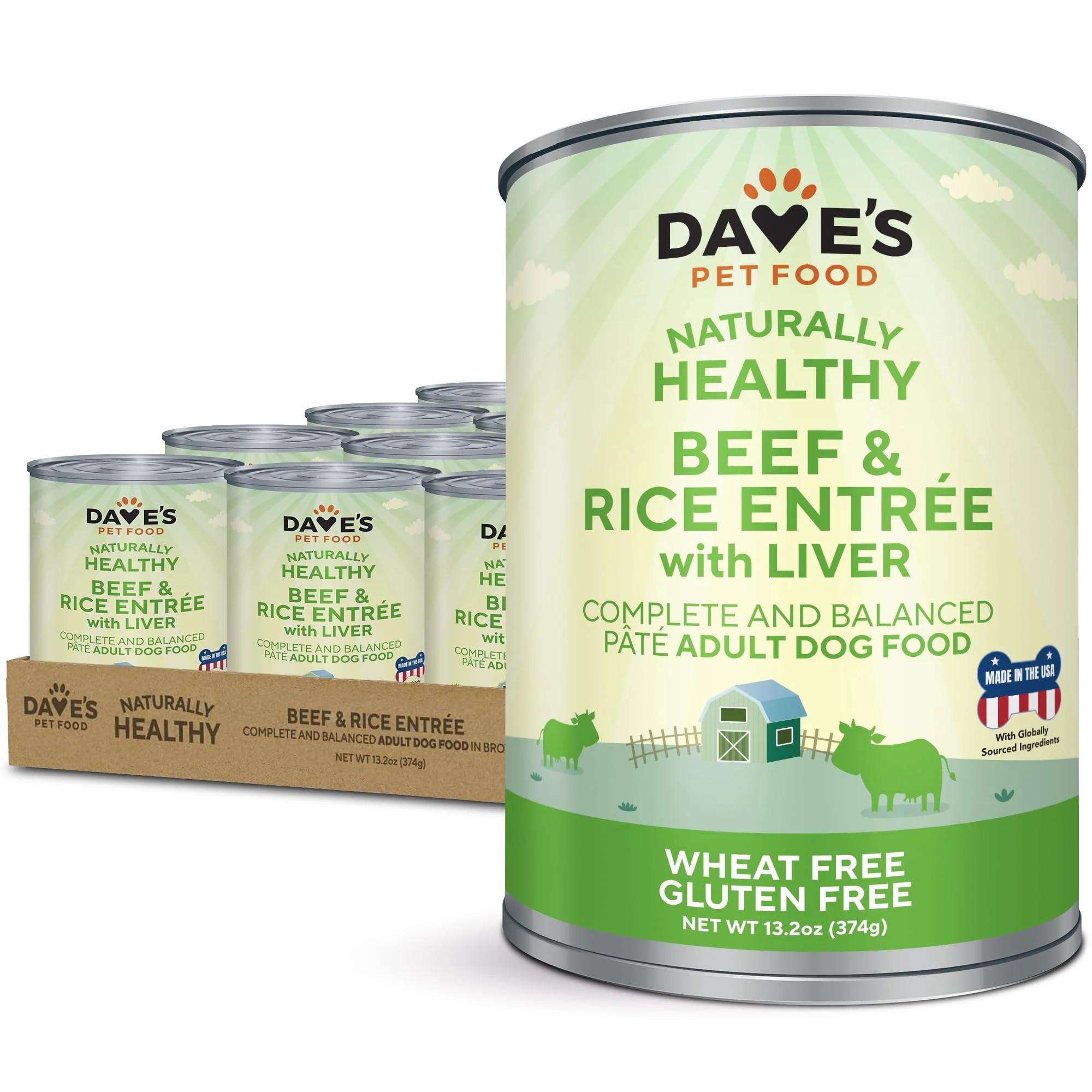 Pure Dave's Pet Food Wet Dog Food Beef Rice — USA Made Gluten- Topper 13.2 oz 12 Pack Next-Generation