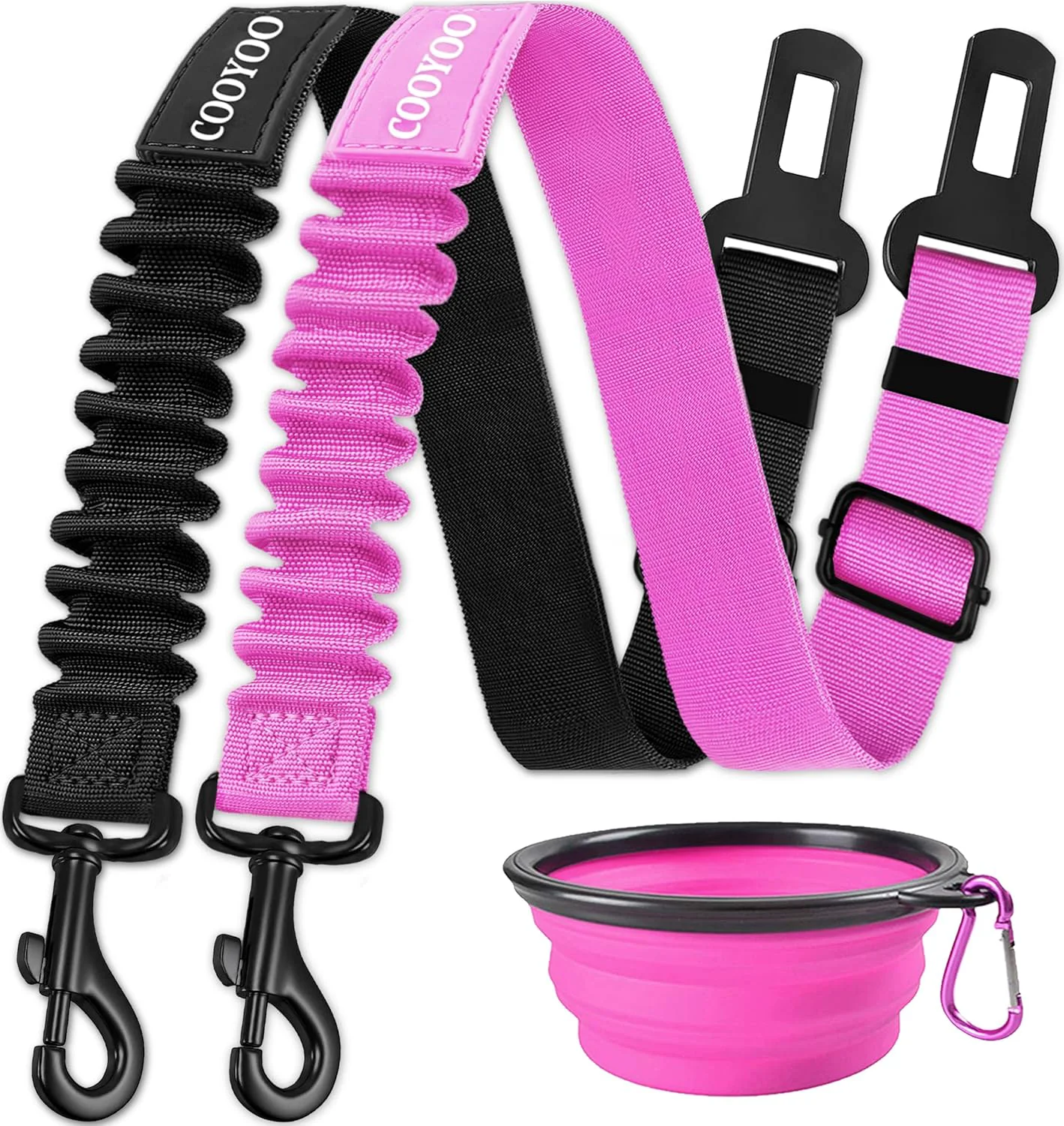 COOYOO Dog Seat Belt 3 Piece Set Retractable Dog Car Adjustable Seatbelts for Vehicle Nylon Pet Safety Heavy Duty Elastic Durable Car Harness for Dogs Refined