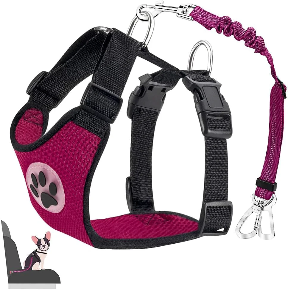 Versatile Lukovee Dog Seat Belt for Car Adjustable Dog Car Harness for Large Medium Small Dogs Soft Padded Breathable Mesh Dog Seatbelt with Car Strap and Carabiner Rose Double Clip XXX-Small High-Performance