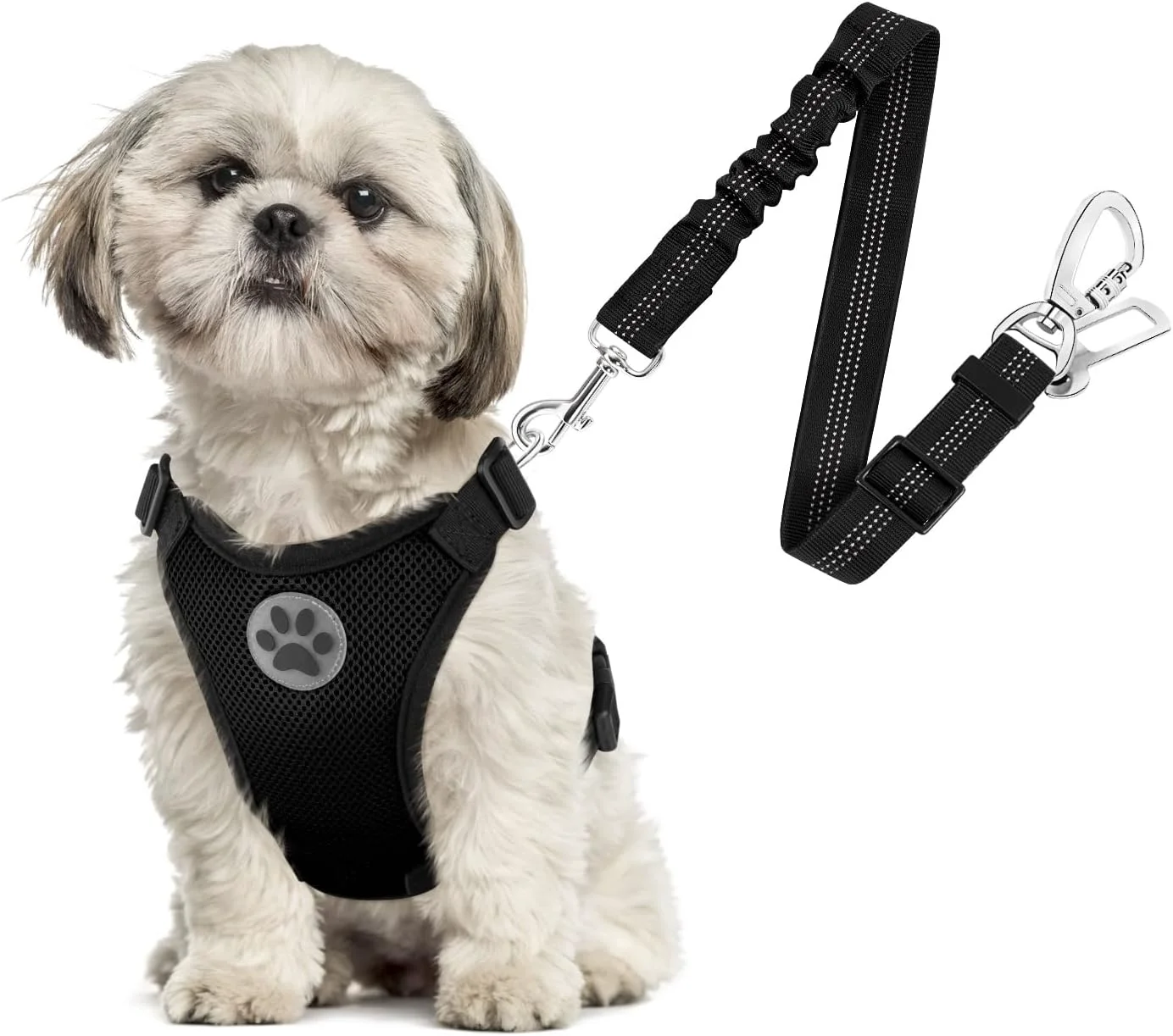 Original Design SlowTon Dog Seat Belt Harness for Car Dog Car Harness Adjustable Mesh Breathable Dog Seatbelt Safety Tether with Elastic Bungee for Small Medium Large Pets Black Double Clip XS Sophisticated