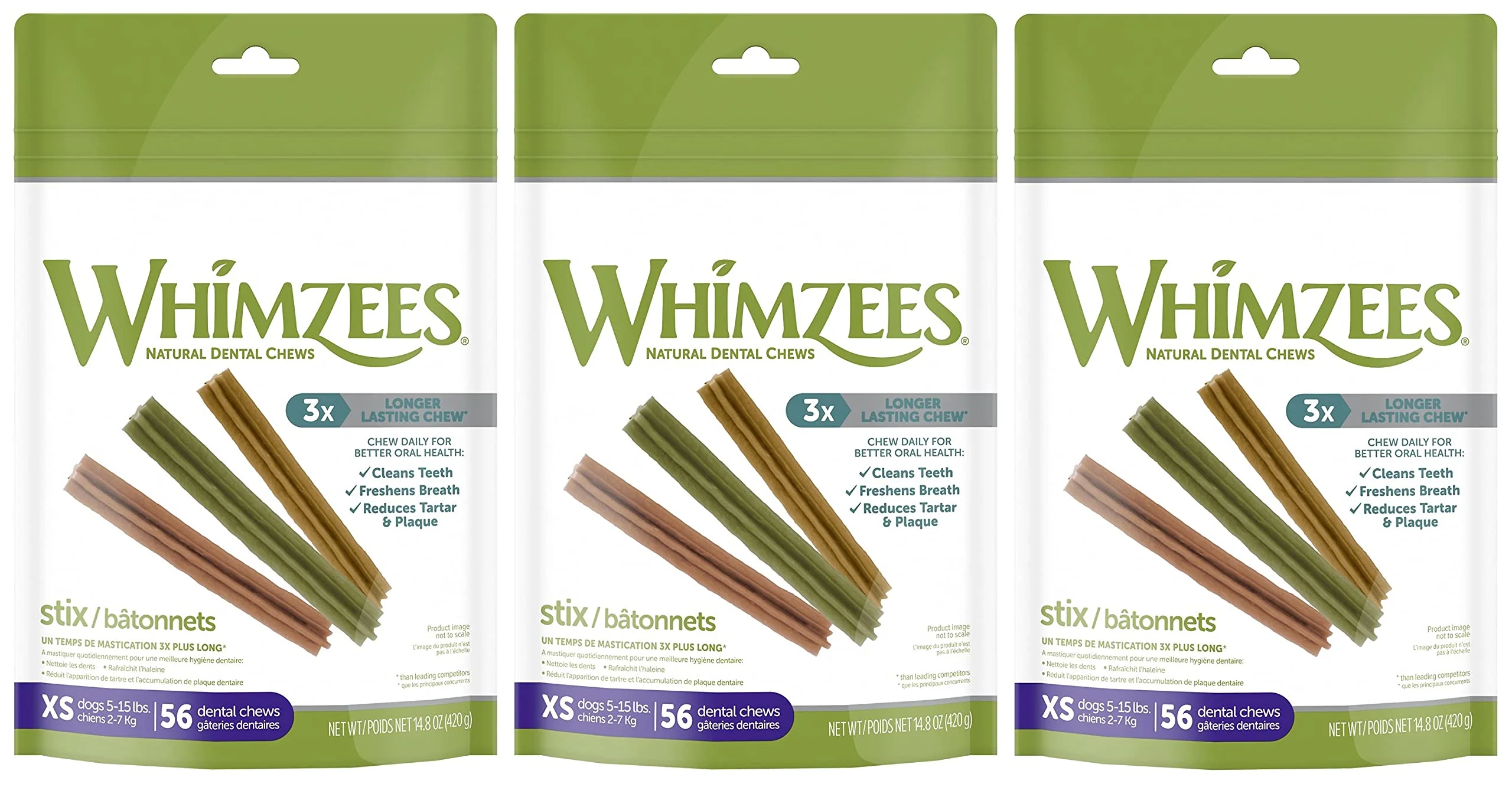 Enhanced Whimzees Stix – All-Natural Vegetarian Dental Chews 3-Pack – Made in Holland Original