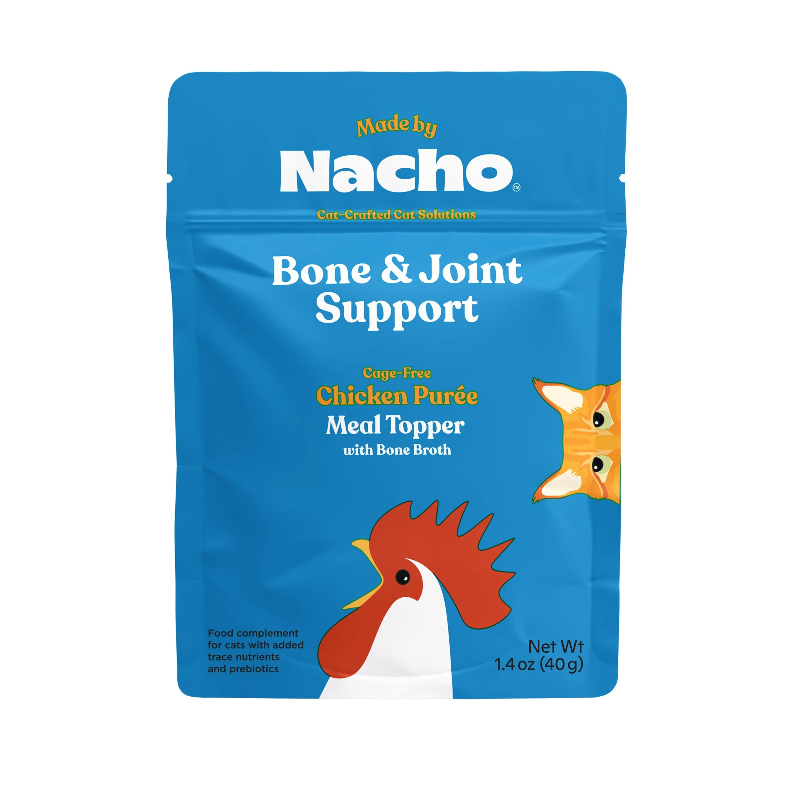 Relaxed Made by Nacho Bone Joint Support Meal Topper — Cage- Chicken Purée with Bone Broth Cat Food Topper 36 Count Trusted