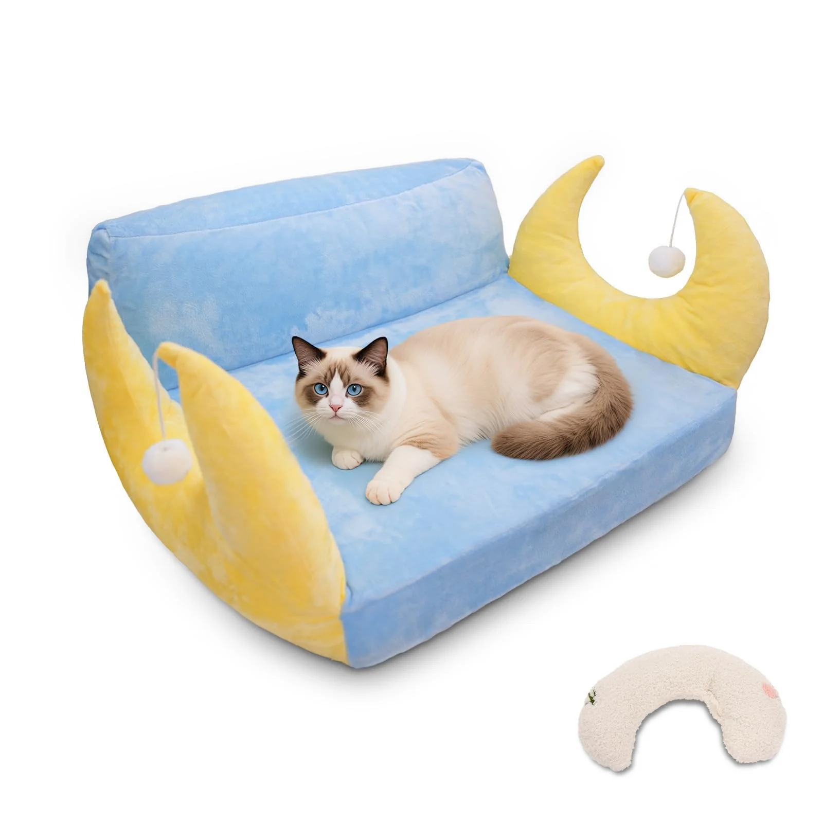 Verified MOYMO Cat Couch Moon-Arm 24-Inch Pet Sofa with Removable Cover Next-Generation