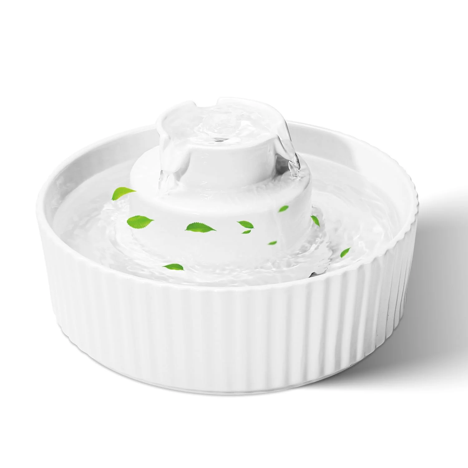 Smooth SgurFin Ceramic Cat Water Fountain 2.1L 70oz – Quiet 360° Drinking Convenient