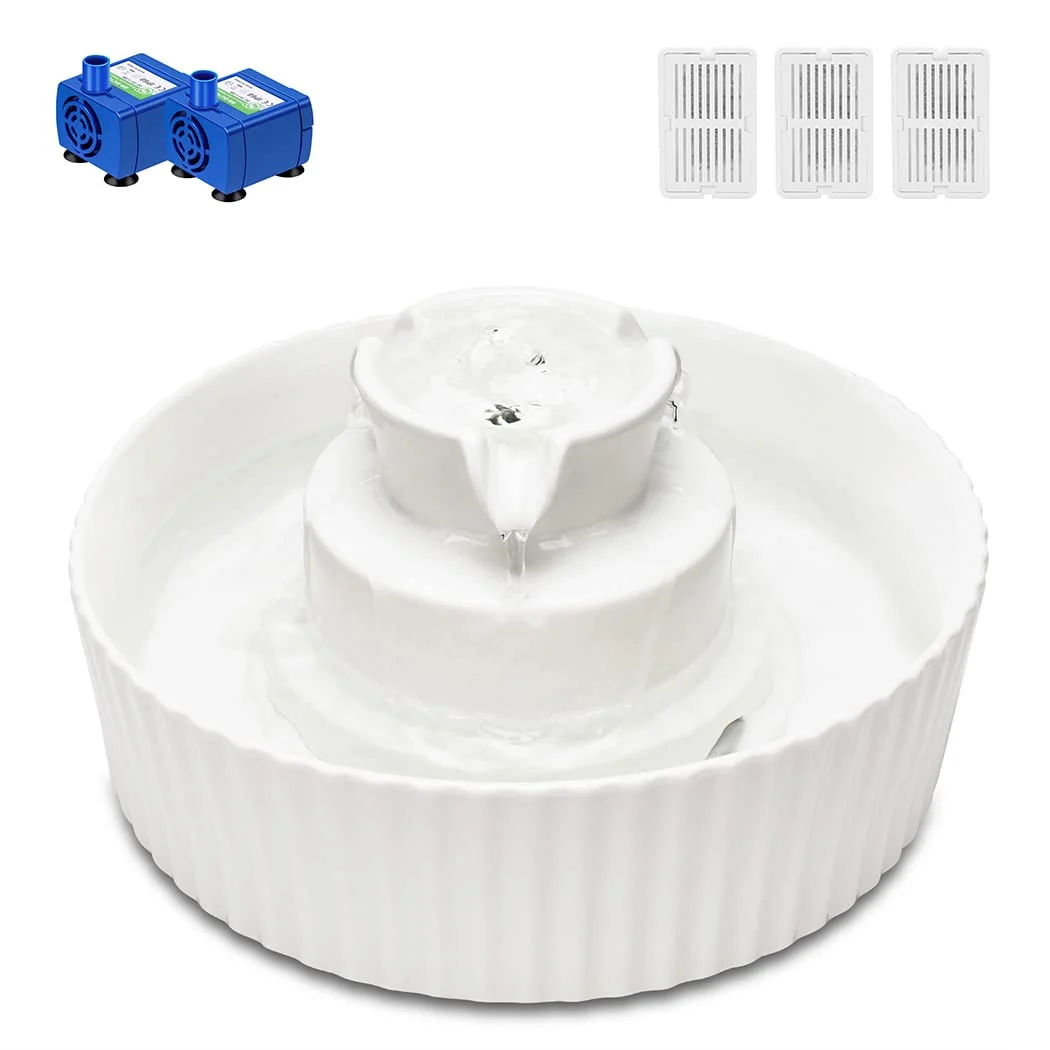 Contemporary Wonder Creature Ceramic Cat Water Fountain Cupcake 2.1L – 2 Pumps 3 Filters Natural