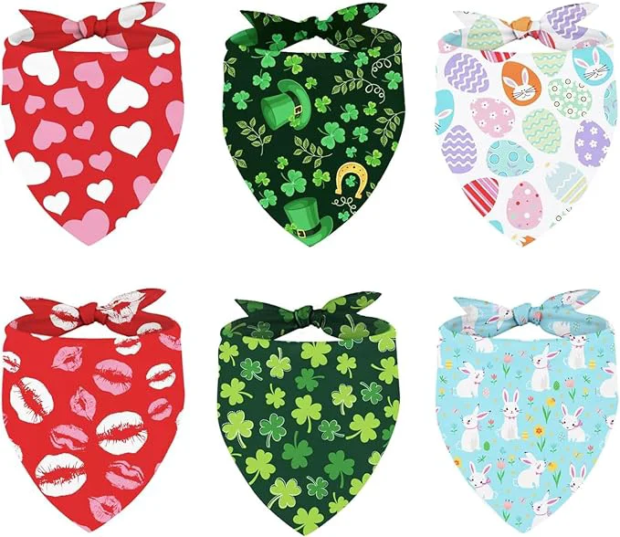Professional Whaline 6 Pack Valentine's Day Pet Bandanas Heart Pet Neckerchief Shamrock Soft