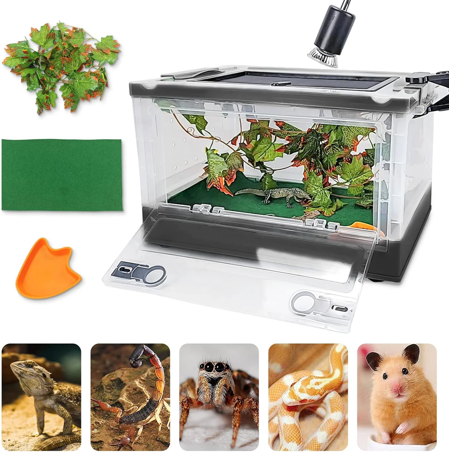 Stylish Foldable Reptile Terrariums Kits with Plant Feeding Bowl Carpet Easy to Carry Easy to Move with Wheels Heat-Resistant Material Suitable for Lizard Tortoise Leopard Gecko Black Authentic