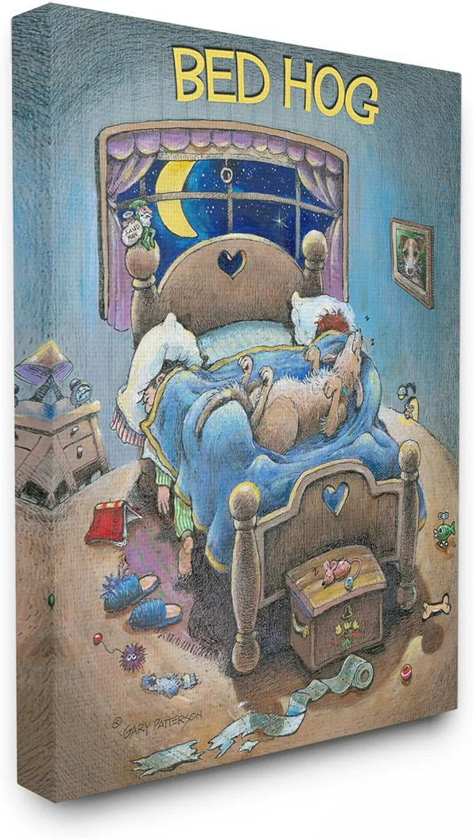 Solid Stupell Industries 'Bed Hog Funny Pet Dog Cartoon Design' Canvas Art 24 x 30 Inches Easy to Hang and Sturdy Made in USA by Gary PattersonAbout This Soft