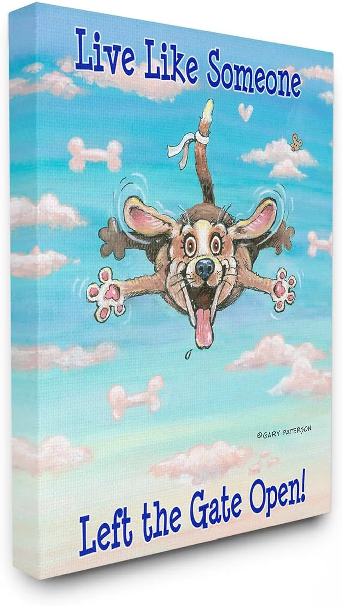 Enhanced Stupell Industries 'Gate Open Funny Cartoon Pet Dog Design' Canvas Art 36 x 48 Inches Easy to Hang and Sturdy Made in USA by Gary PattersonAbout This Contemporary