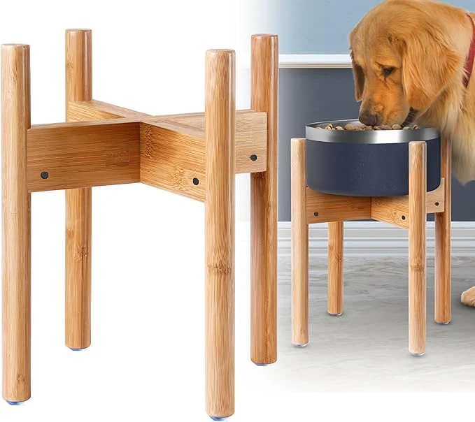 Trendy Dog Bowl Stand - Mid-Large Dogs Suitable - Raise Bowl to 12-inch High - Adjustable Fits Any Pet Food Water Feeders and Fountains - Durable BambooAbout ThisOverview Original