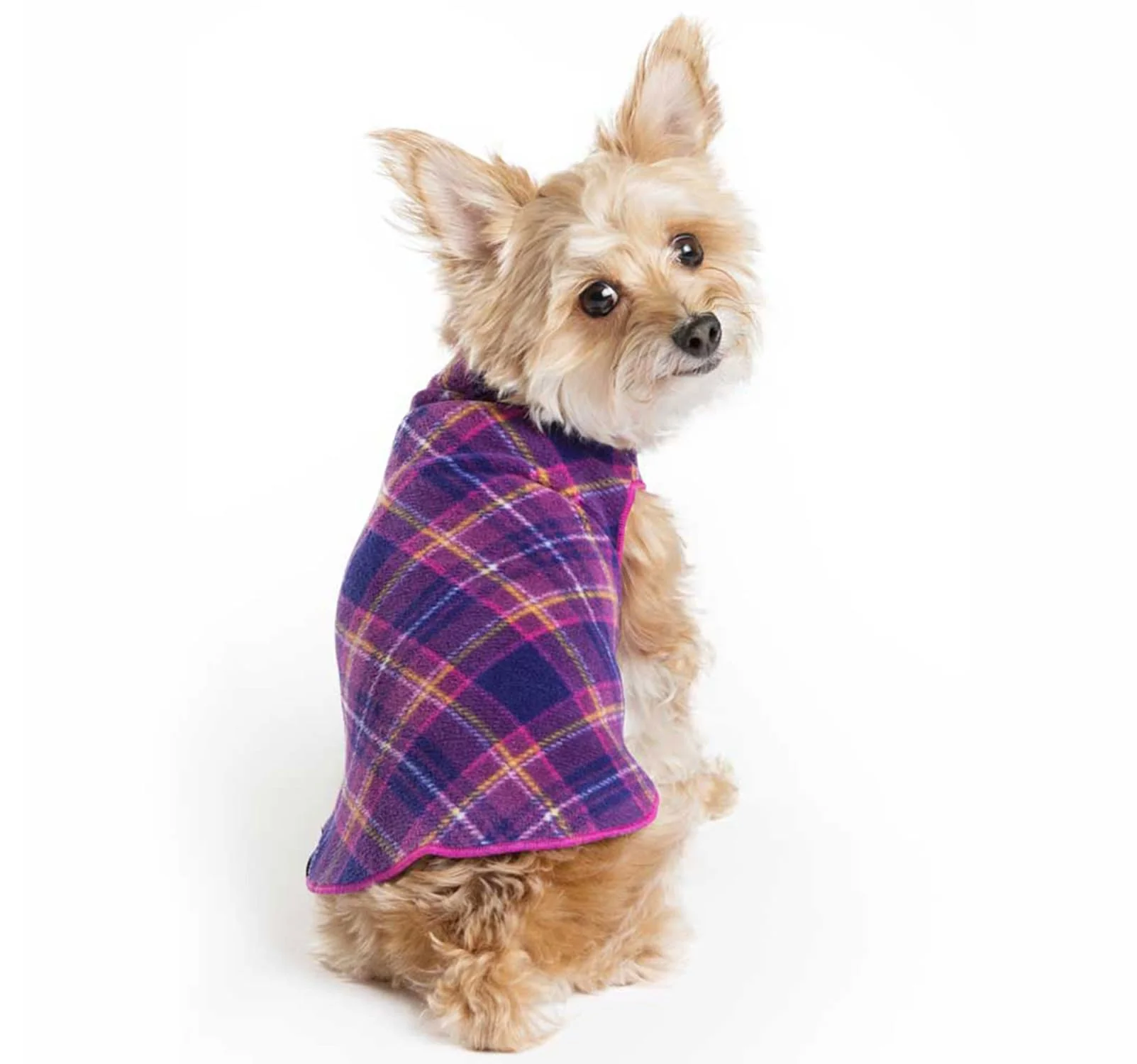 Selected Gold Paw Stretchy Fleece Jacket for Small Dogs – Mulberry Plaid Size 12 Smart