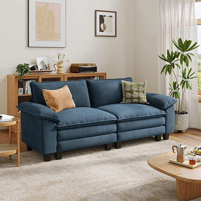 Traditional LINSY HOME 90'' Cloud Loveseat Sofa Modular Sectional Couches Corduroy Cloud Couch Soft Modern Comfy Love Seat Sofa Set for Living Room Apartment Office BlueAbout ThisOverview Optimized