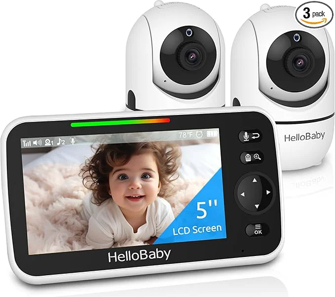 Safe HelloBaby Upgrade 5 Baby Monitor with 30-Hour Battery 2 Cameras Pan-Tilt-Zoom 1000ft Range Video Audio Baby Monitor No WiFi VOX Night Vision 2-Way Talk 8 Lullabies and TemperatureAbout ThisOverview Quality