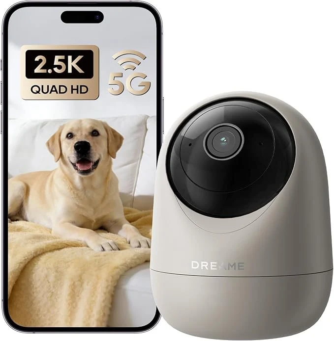 Recyclable DREAME 2.5K 4MP Pet Dog Camera Indoor Security Camera Wireless Dual-Band 5G 2.4G Wi-Fi Auto-Tracking 360° Pan-Tilt Cloud Local Storage Physical Privacy Mode Work with Alexa Google GreyAbout ThisOverview Casual
