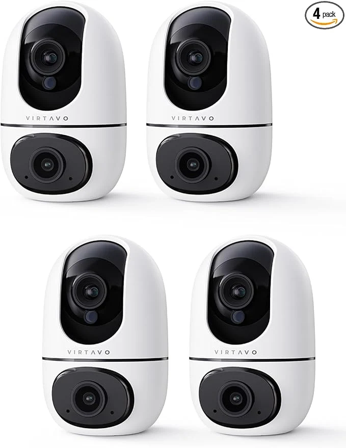 Dependable VIRTAVO Indoor Pet Baby Camera No Subscription Required Dual-Lens 360° PTZ Motion Tracking 2-Way Audio Night Vision Cloud SD Storage Phone App WiFi 4-Pack Power Adapter IncludedAbout ThisOverview Certified
