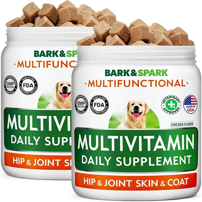 High-End BARK SPARK Dog Multivitamin Chews Glucosamine Chondroitin with Omega 3 Digestive Enzymes Probiotics Vitamins and Supplements for Dogs Pet Skin Coat Joint Gut Health Support - 240ctAbout This Versatile
