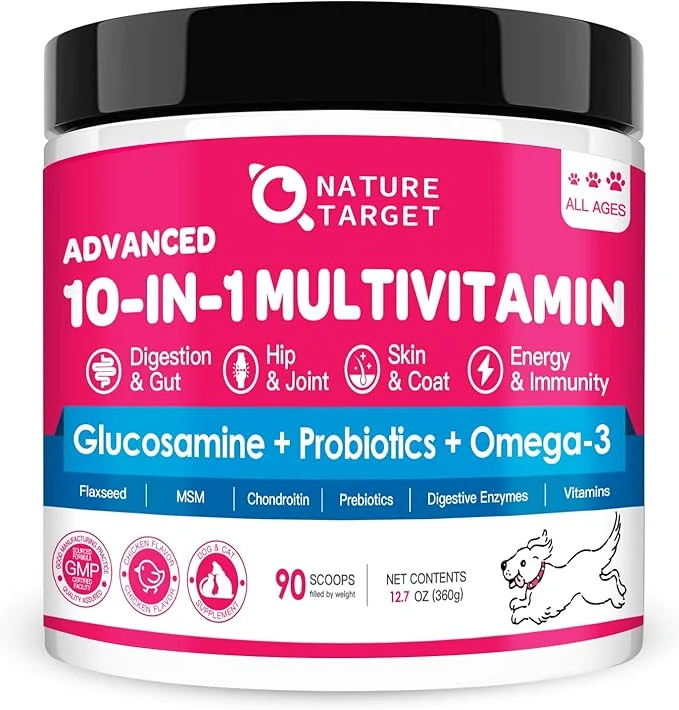 Effective NATURE TARGET Dog Vitamins Powder Probiotics Digestive Enzymes for Gut Health Glucosamine Chondroitin Omega 3 Complete Supplement for Homemade Dog Food Joint Skin Immune SupportAbout This Specialty