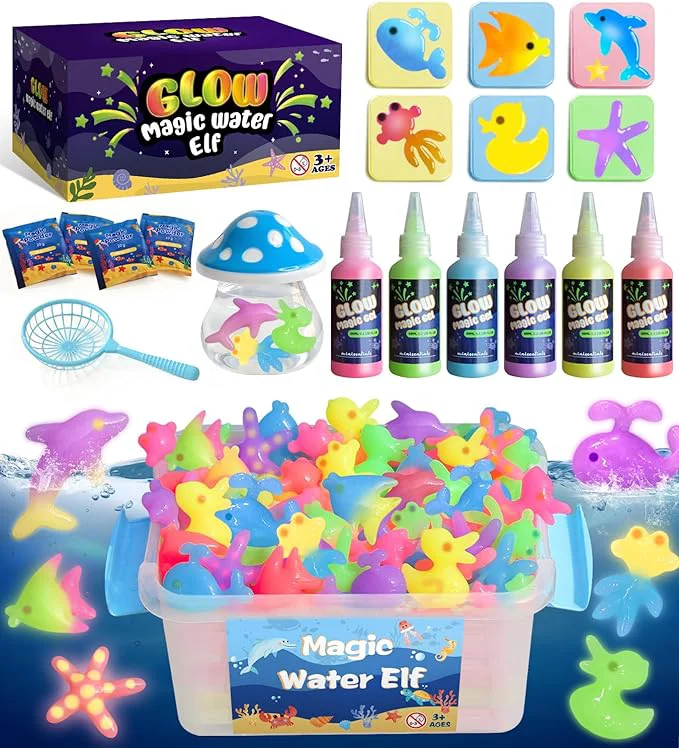 Pure Water Elf Toy Kit - Glow in The Dark Aqua Gel 6 Colors with 6 Molds - Squishy Maker Water Fairies Birthday Party Favors DIY STEM Toy for 3-8 Years Old KidsAbout ThisOverview Advanced