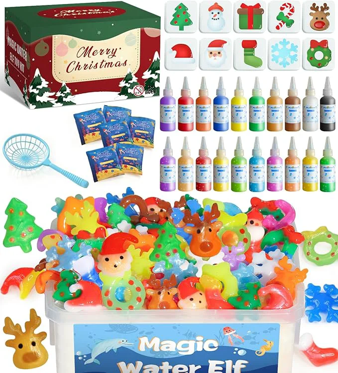 Specialty MINISENTIALS Water Elf Toy Kit - Aqua Elves Gel Kit - Christmas Theme 20 Colors Fairy Gel 10 Molds Squishy Maker - Party Favor Birthday Art DIY STEM Gifts for KidsAbout ThisOverview Practical