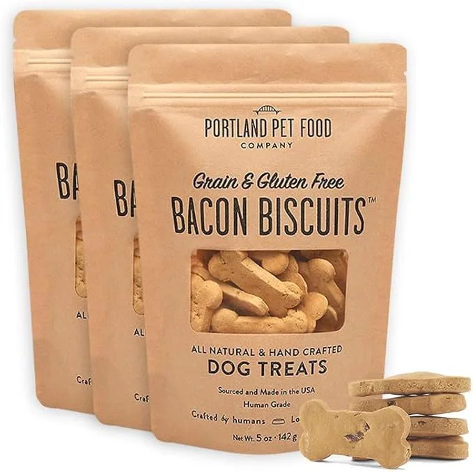 Safe Portland Pet Food Company Bacon Dog Treats Healthy Biscuits for Large Medium Small Dogs - Grain- Human-Grade All Natural Cookies Snacks Training Treats - Made in The USA - 3 Pack 5 oz About This Premium