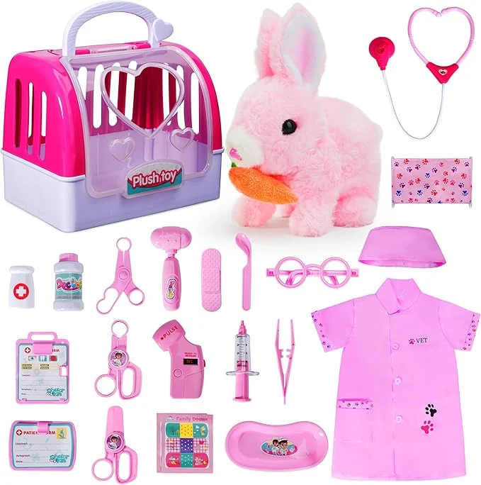 Authentic Doctor Kit for Girls -Vet Play Sets for Kids Pretend Play Doctor Set with Pet Cage and Bunny Toy Doctor Play Gift for Kids Toddlers Ages 3 4 5 6 Year Old for Role Play Pink Bunny About This Healthy