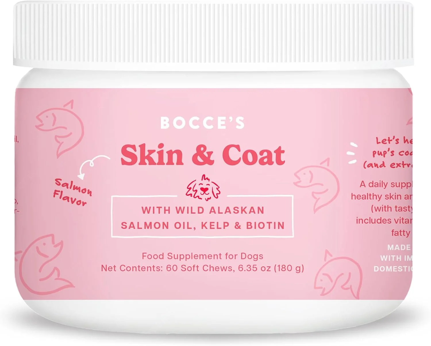Exceptional Bocce's Bakery Skin Coat Supplement for Dogs Daily Chews Made in The USA with Vitamin E Essential Fatty Acids Supports Healthy Skin Coat Salmon 60 ct Red DG-SP-SKIN60 Premium Material