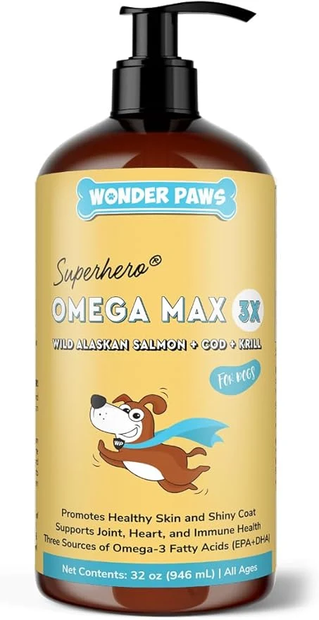 Durable Wonder Paws Fish Oil for Dogs - Omega 3 for Dogs from Alaskan Salmon Cod Krill Oil - EPA DHA Fatty Acids - Less Shedding Itching - Skin Joint Immune Heart Health - Liquid Supplement 32 oz About This Specialty