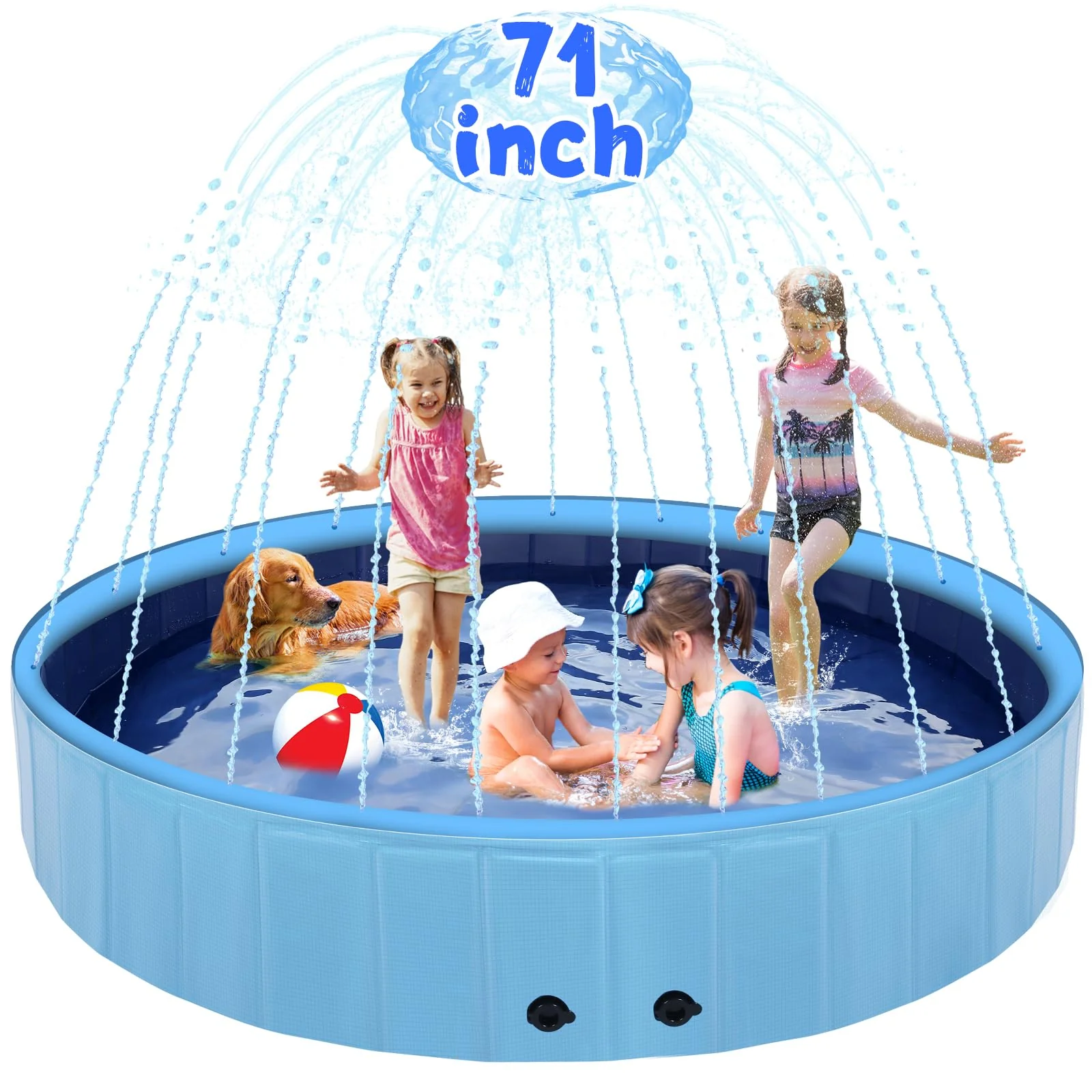 Solid Eooqi 71-inch Large Dog Pool with Sprinkler – 2-in-1 Foldable Splash Bath Pool Top-Quality