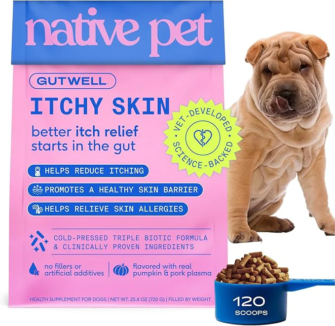Modern GutWell Itchy Skin - Dog Itching Skin Relief Seasonal Allergy Itch Relief for Dogs - Promotes Skin Hydration Elasticity Healthy Barrier with Triple-biotic Blend Zinc Vitamin E - 120 ScoopsAbout This