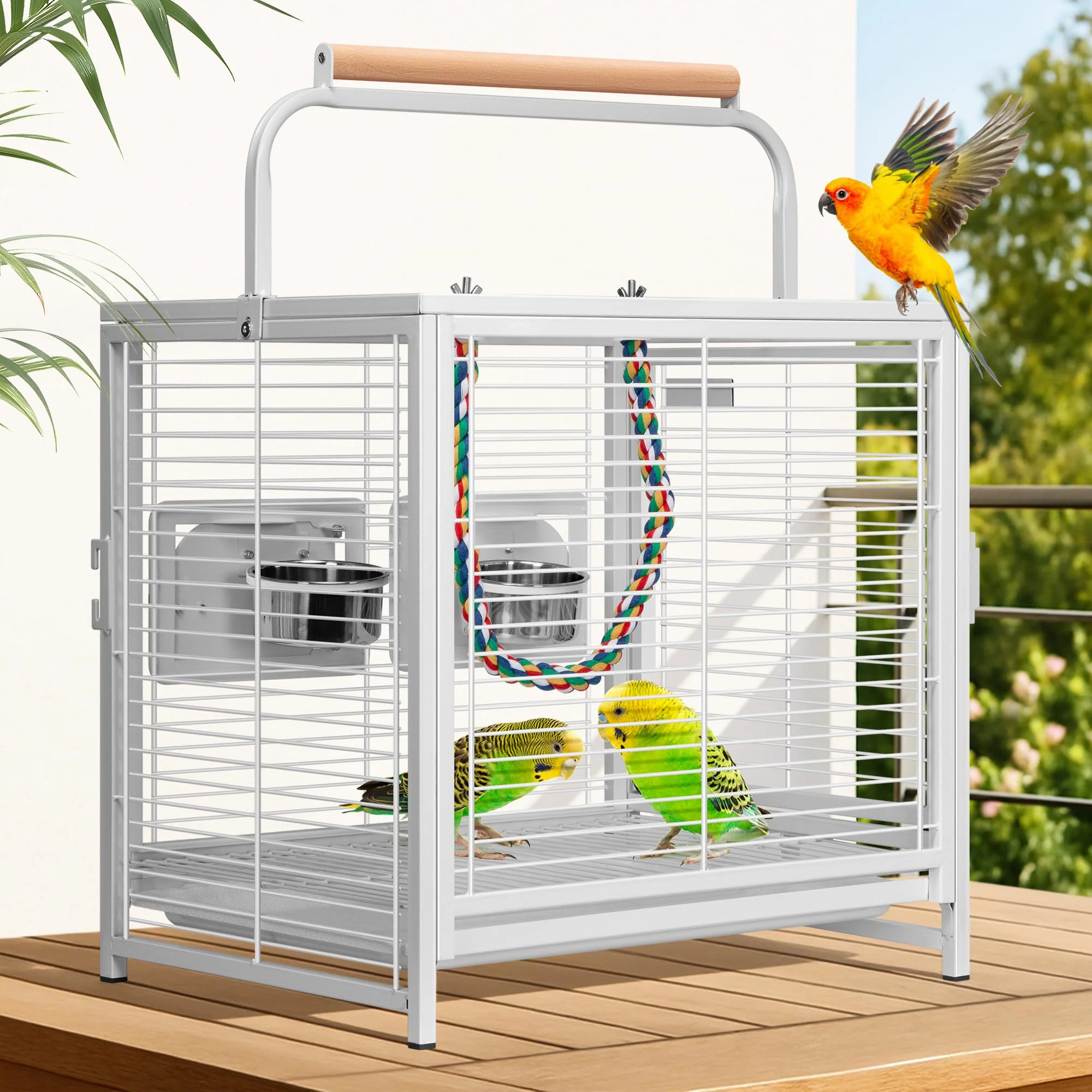 Sustainable VIVOHOME 19-Inch Wrought Iron Bird Travel Carrier Cage for Parrots Small Birds - White Luxury