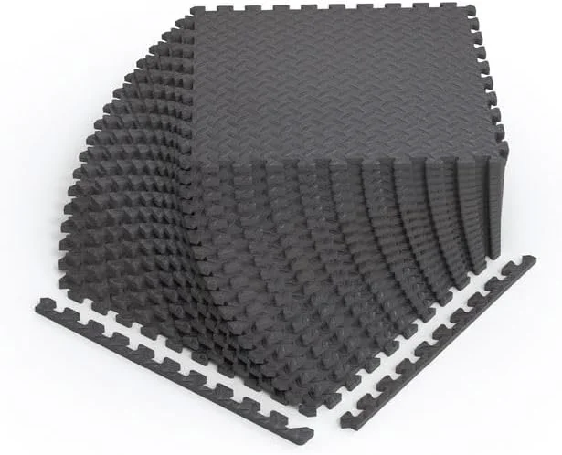 Official Norsk Foam Floor Gym Mats with Interlocking Tiles .47 Thick 24 x24 54-Pack 216 Square Feet Diamond Plate Design Grey High-End