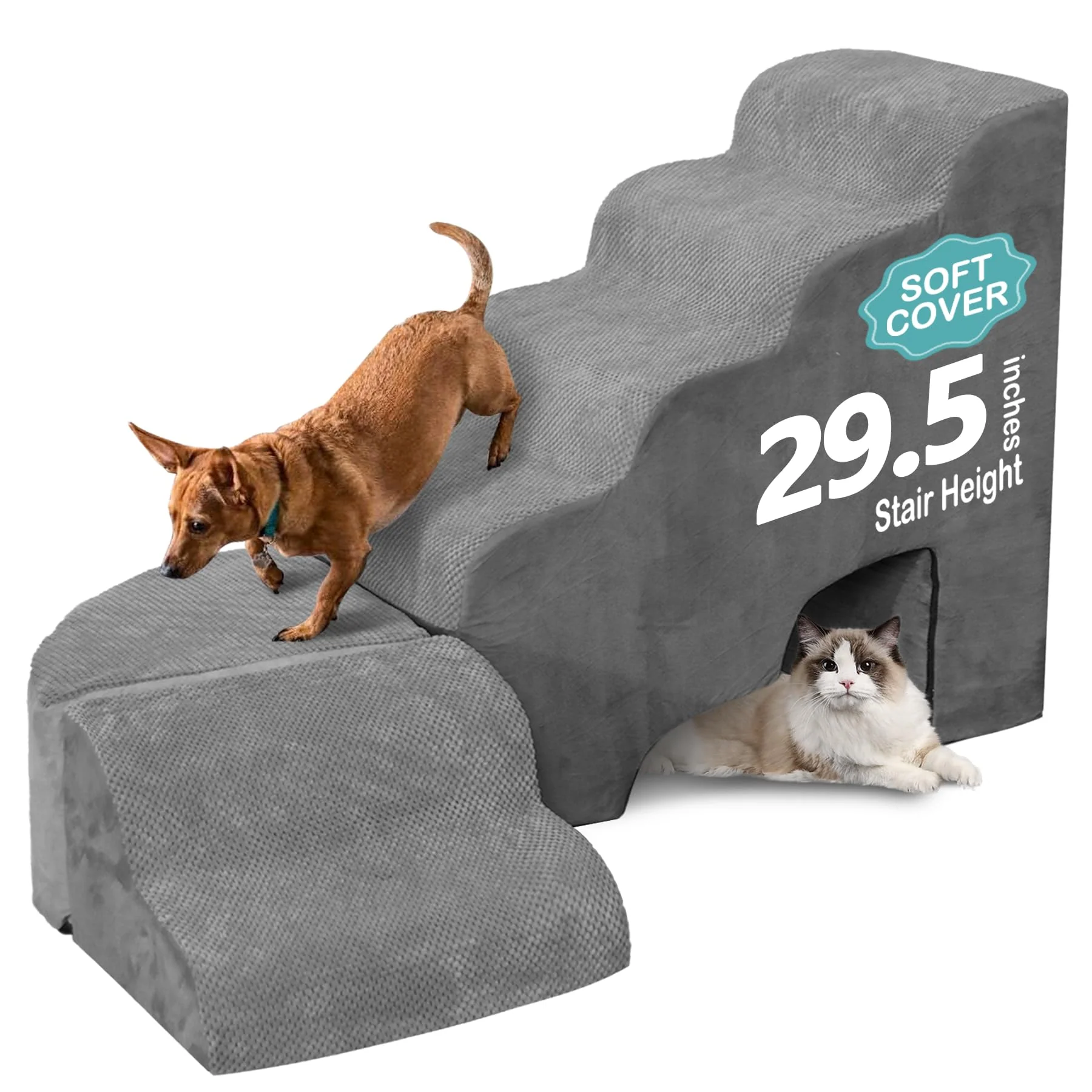 Efficient LitaiL Dog Stairs for High Bed – Stable Foam Pet Steps with Removable Cover Healthy