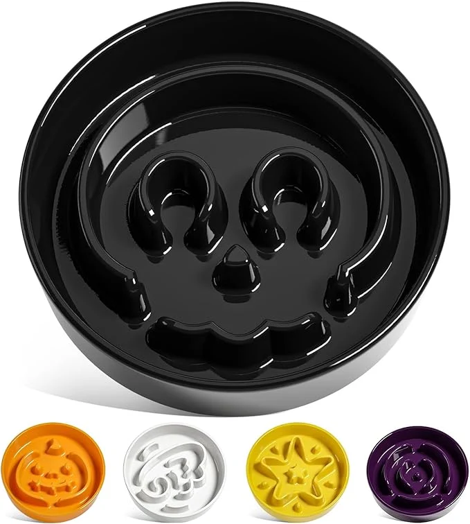 Traditional LE TAUCI Slow Feeder Dog Bowls Ceramic 3 Cups Slow Feeding Dog Bowl Medium Large Breed Pet Bowl for Fast Eaters Puzzle Pet Dishes Skull BlackAbout ThisOverview Easy-to-Use
