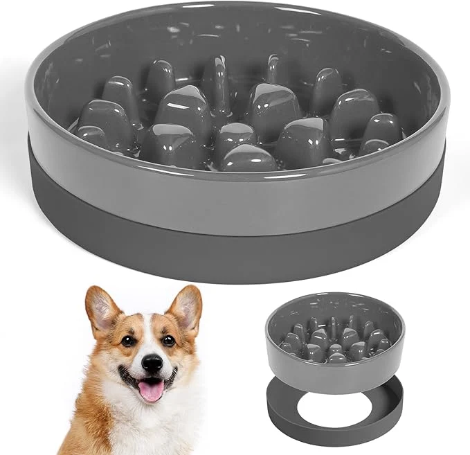Versatile Sted Ceramic Slow Feeder Dog Bowls with Silicone Base Slow Feeding Dog Bowl Small Medium Breed Dog Food Bowls for Fast Eaters Slow Down Eating Puzzle Dog Food Bowl Maze GreyAbout ThisOverview Traditional