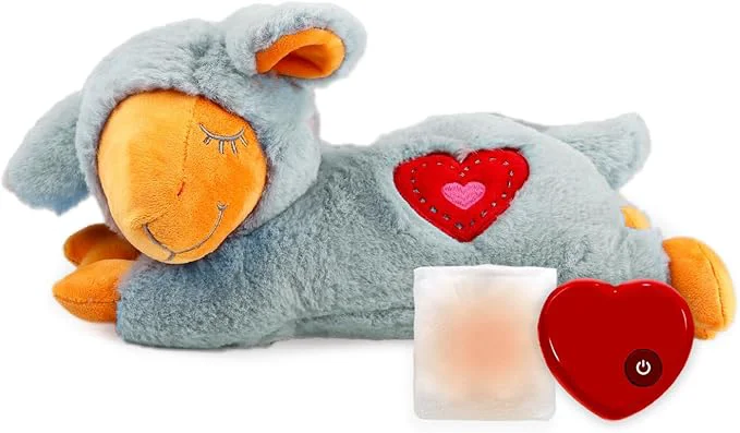 Advanced ALL FOR PAWS Heartbeat Puppy with Warm Bag for Dogs Anxiety Relief Stuffed Animals Toy for Dog Sleep Aid Comfort Snuggling Plush Puppy Toy for Behavioral Training Aid Grey SheepAbout This High-Grade