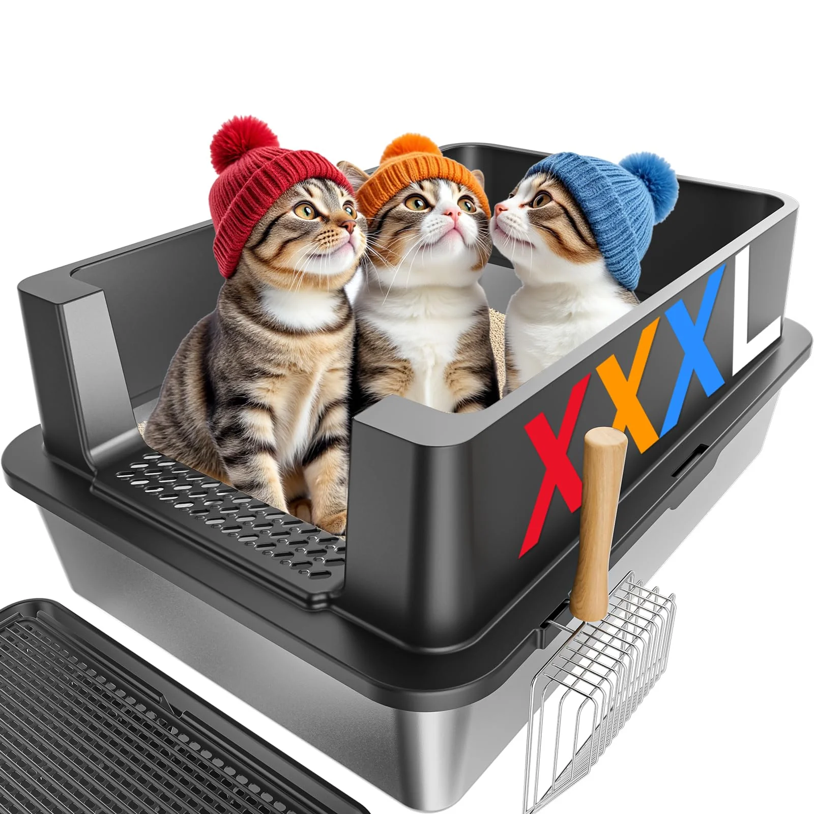 Unique YIZFERN 28-inch Stainless Steel Litter Box — Extra Large XXXL for Multi-Cat Homes Effective