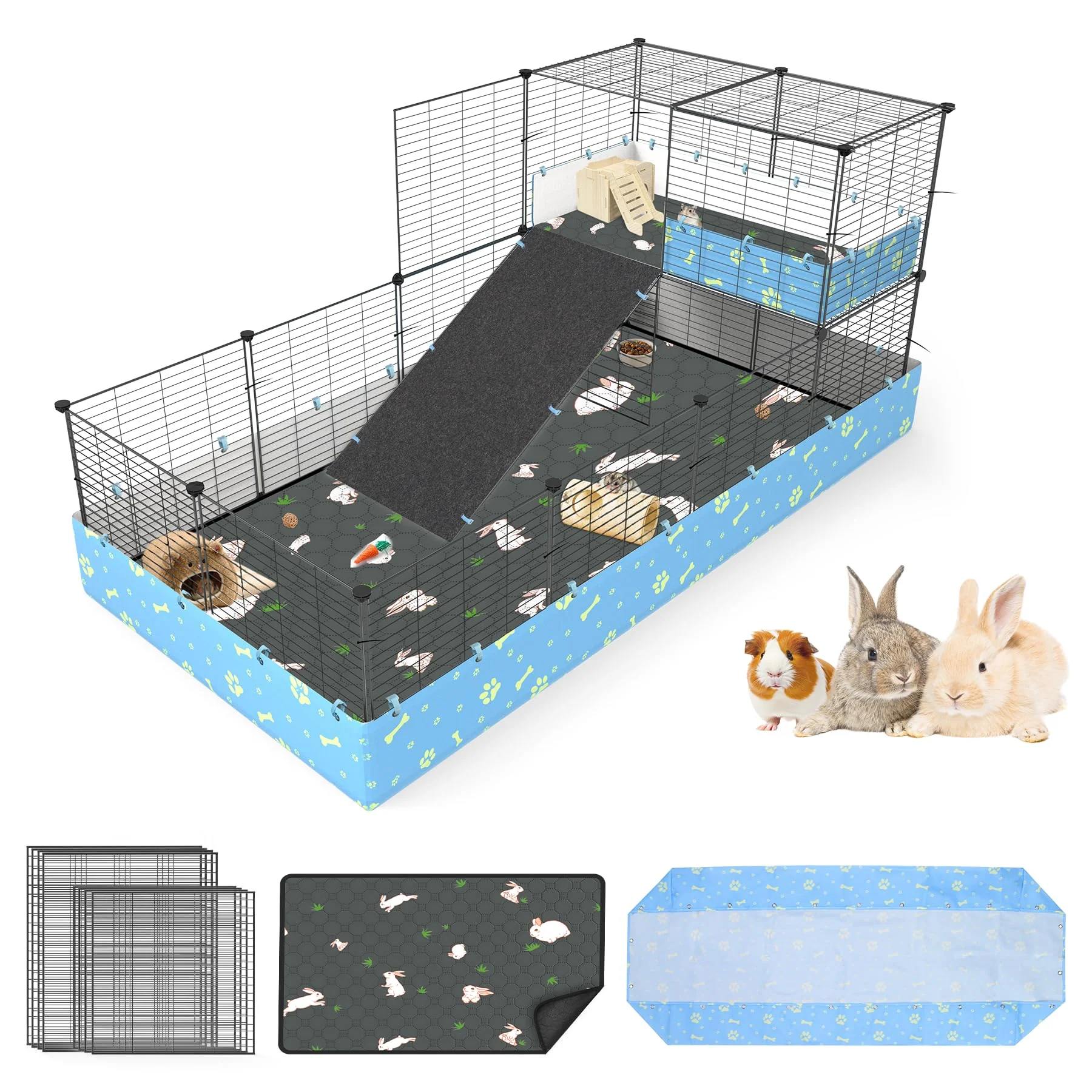 Sustainable MODESLAB Guinea Pig Cage with Tarp Bedding Liner — 2-Story Loft Cage Superior