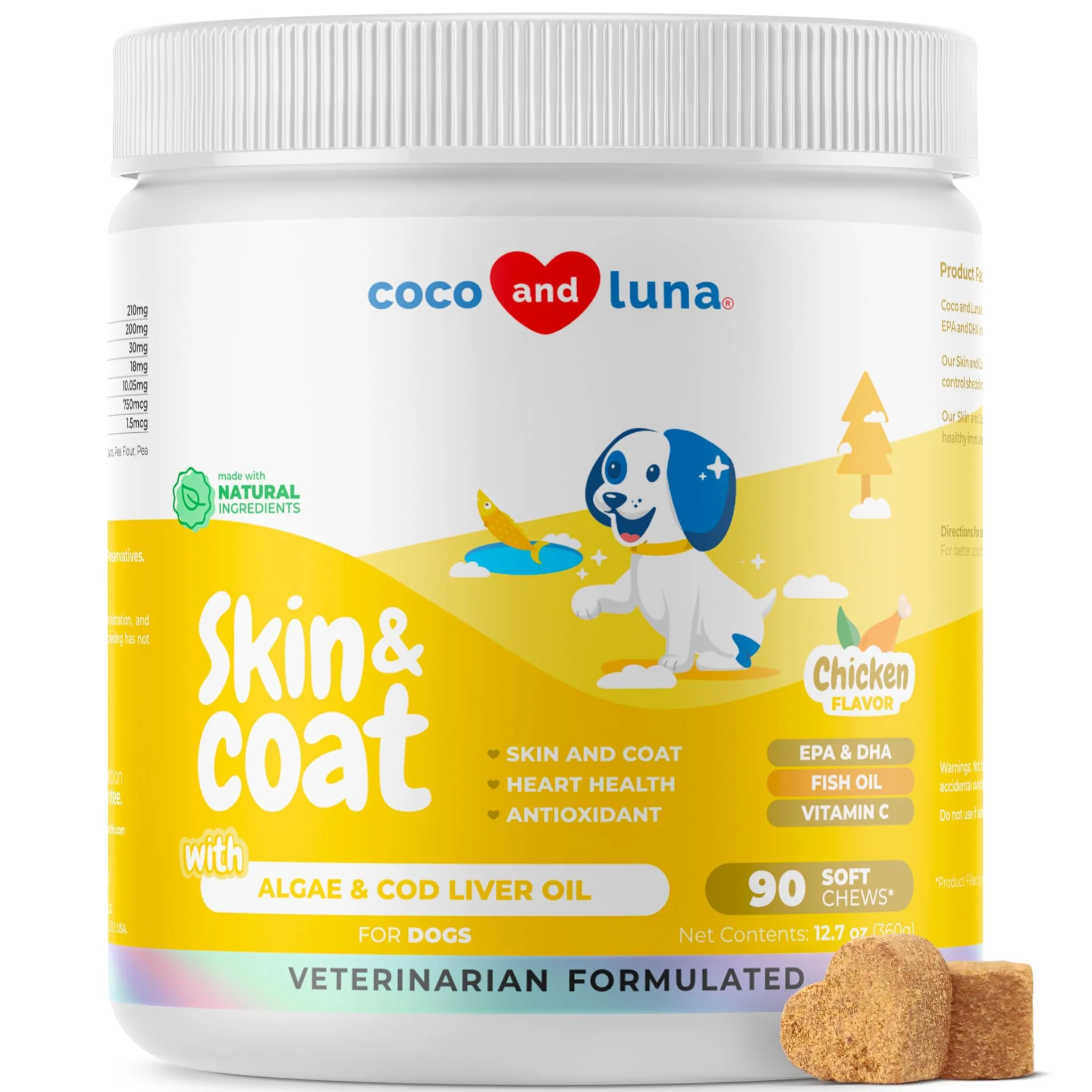 Authentic Coco and Luna Omega 3 Fish Oil for Dogs – Skin Coat Support 90 Soft Chews Quality