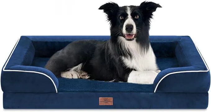 Advanced Comfort Expression Orthopedic Dog Bed for Large Dogs 36x27 Inch Waterproof Supportive Egg Crate Foam Large Pet Bed with Removable Bolsters Dog Couch with Washable Cover Non-Slip Bottom Navy BlueAbout ThisOverview Fashionable