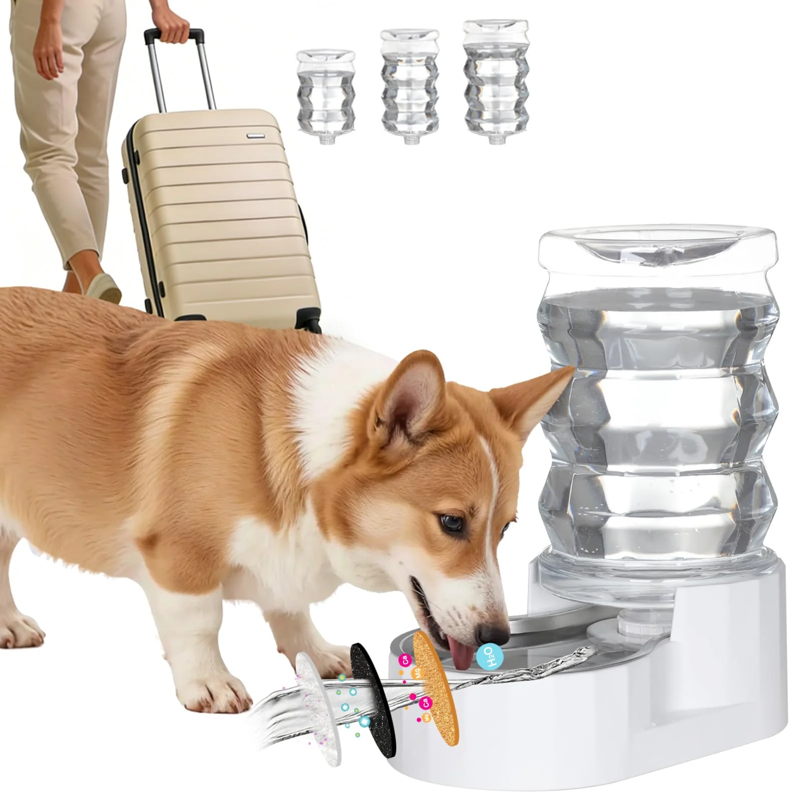 Verified RIZZARI Automatic Gravity Pet Waterer 7L – White Stainless Steel Dispenser with Triple Filter Premium Material