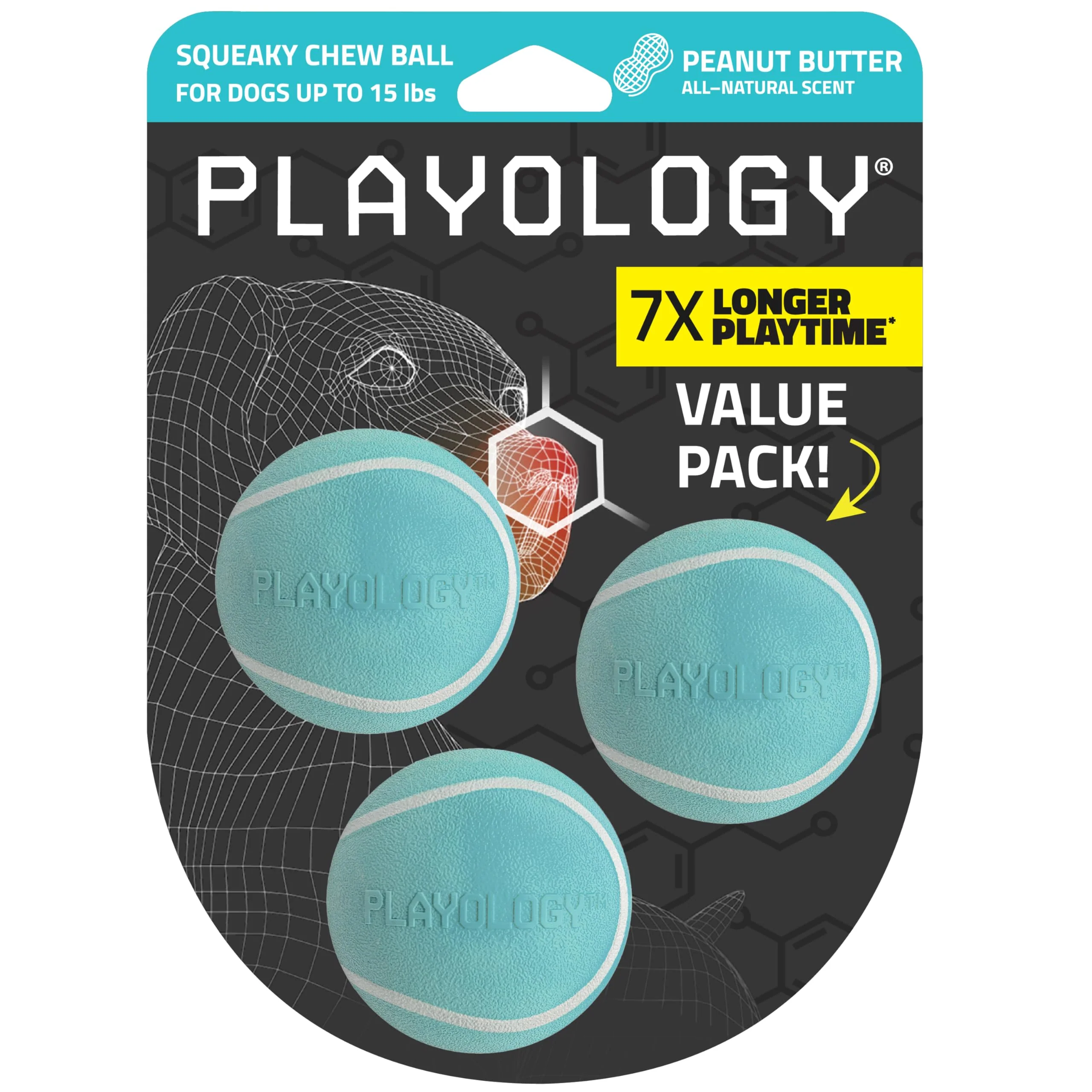 Specialty Playology Squeaky Chew Ball – 3-Pack for Small Dogs with Peanut Butter Scent Refined