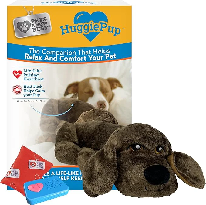 Verified HuggiePup by Pets Comfort Companion with Heartbeat Sleep Aide for Dogs Puppies Heating for Calming Relief Day or Night Crate Behavioral Training Essential Breeds ChocolateAbout This Long-Lasting