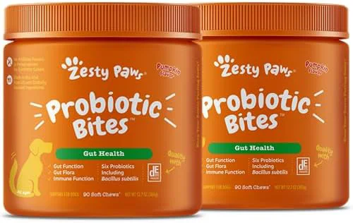 Crafted Zesty Paws Probiotics for Dogs - Digestive Enzymes for Gut Flora Digestive Health Diarrhea Bowel Support - Clinically Studied DE111 - Dog Supplement for Pet Immune System – Pumpkin – Pack of 2About ThisOverview Reusable