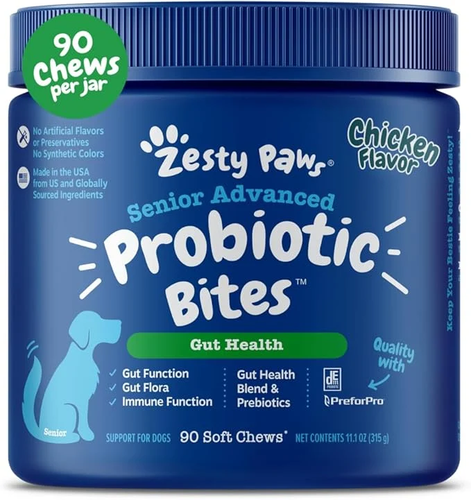 Elegant Zesty Paws Probiotics for Dogs - Digestive Enzymes for Gut Flora Digestive Health Diarrhea Bowel Support - Clinically Studied DE111 - Dog Supplement Soft Chew for Pet Immune System - Adv 90ctAbout This Reusable