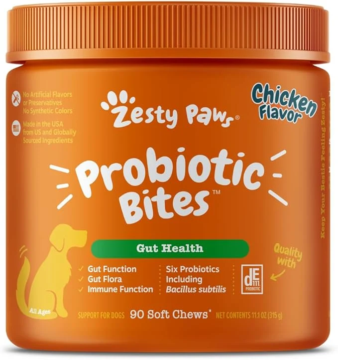 Stylish Zesty Paws Probiotics for Dogs Digestive Enzymes Gut Flora Digestive Health Diarrhea Bowel Support DE111 Dog Probiotics Soft Chew for Pet Immune System Chicken 90 CtAbout This Powerful