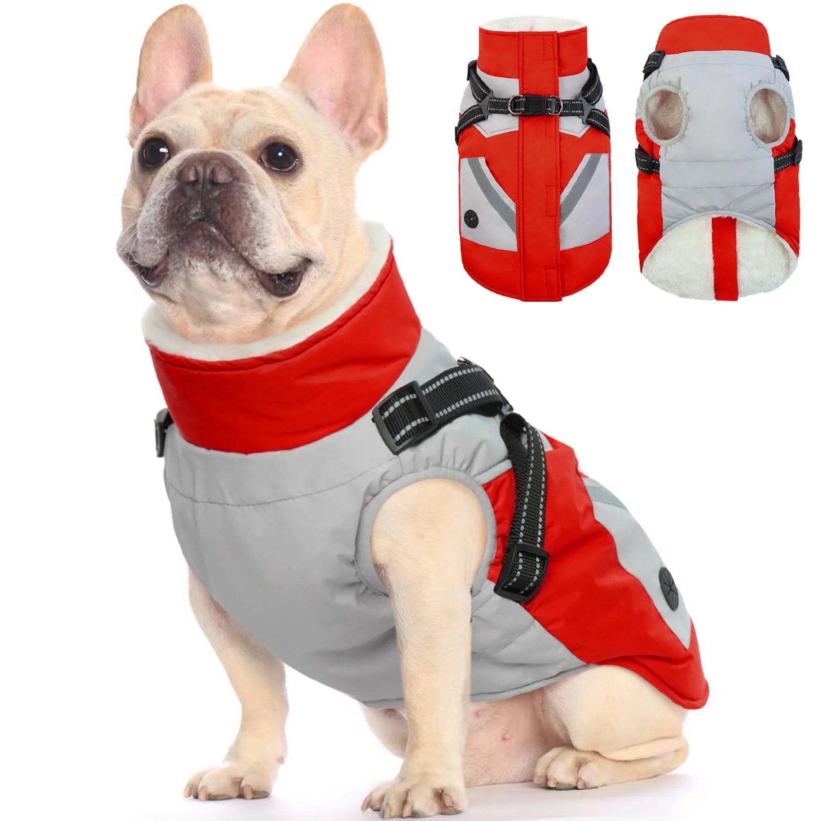 Carefully Designed FUAMEY Dog Winter Jacket with Built-In Harness Waterproof Reflective Warm Coat Red S Prestigious
